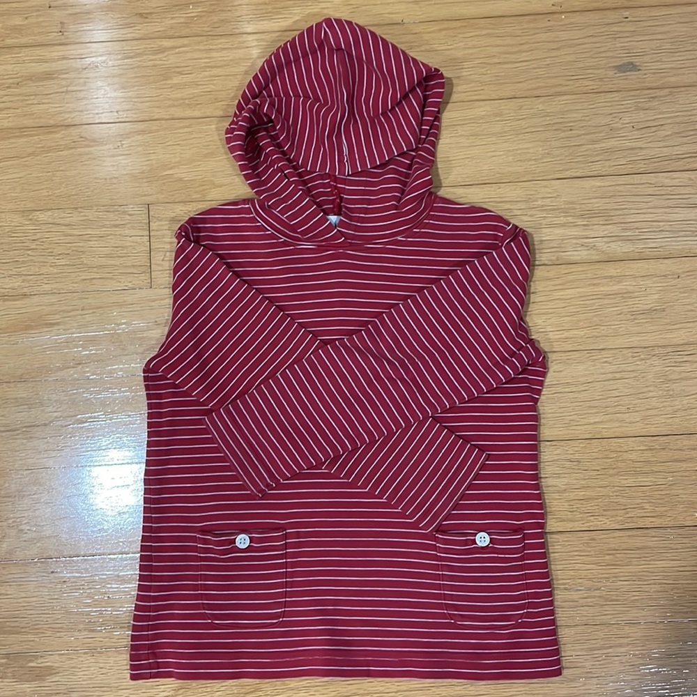 Girls Olive Juice Red & White Striped Long Sleeve Hoodie 2 button front pockets